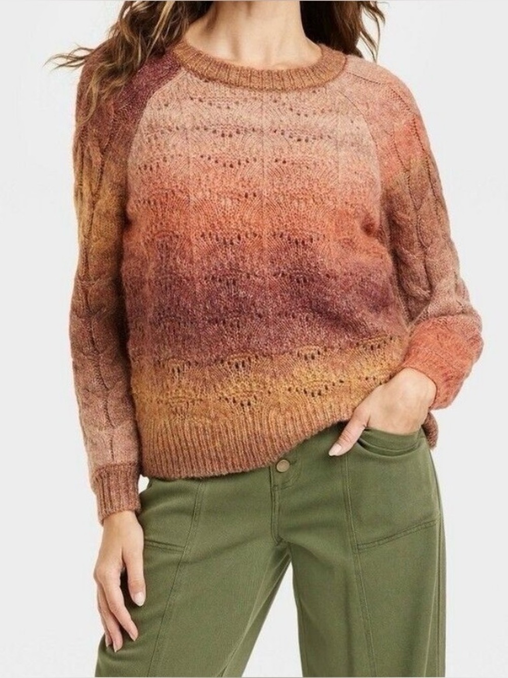 Knox Rose Ombre Crewneck Sweater Brown Mustard Rust Women’s Medium